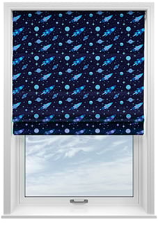 Rocket Adventure, Cosmic Blue - Motorised Roman Blind